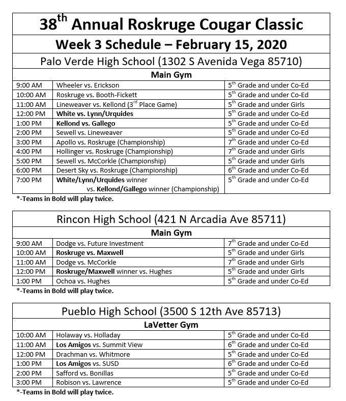 Schedule - Roskruge Cougar Classic